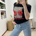 Тениска Черешки и Леопардови Пайети Черно