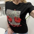 Тениска Черешки и Леопардови Пайети Черно