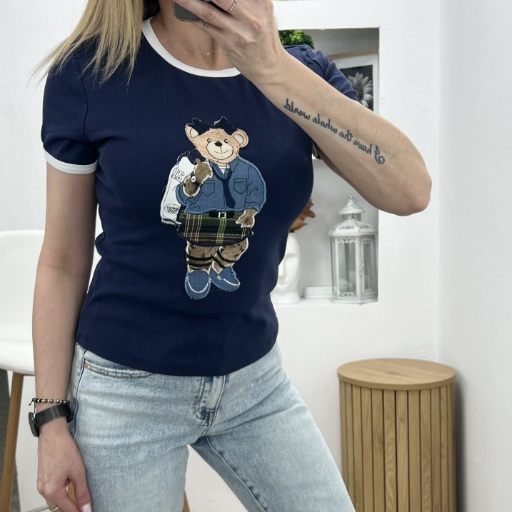 Тениска Мече Мода Тъмно Синьо