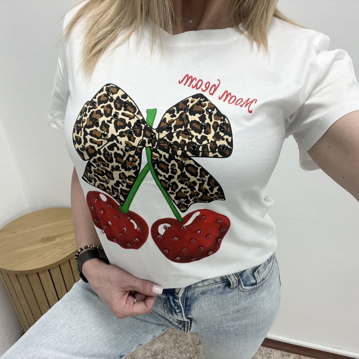 Тениска Черешки Камъни Бяло