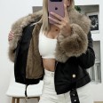 Яке Кожа с Колан Асиметрична Яка Черно
